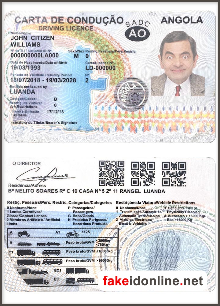 Angola Driver Licence PSD Template